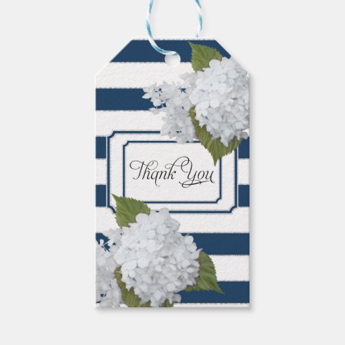 White Hydrangea Floral Modern Elegant Navy Striped Gift Tags