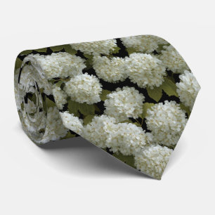 White Hydrangea Floral Pattern on Black Neck Tie