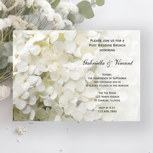 White Hydrangea Floral Post Wedding Brunch Invitation