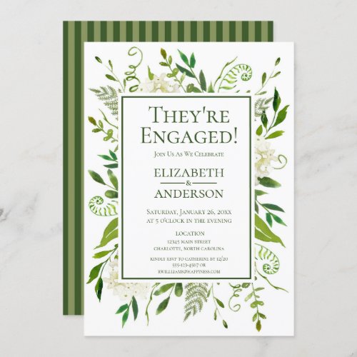 White Hydrangea Floral Watercolor Engagement Party Invitation