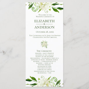 White Hydrangea Floral Watercolor Wedding Program