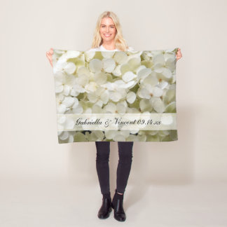 White Hydrangea Floral Wedding Fleece Blanket