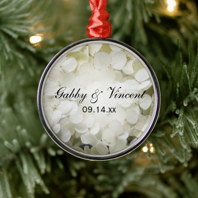 White Hydrangea Floral Wedding Metal Ornament (Tree)