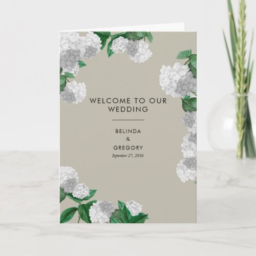 White Hydrangea Floral Wedding Order of Service Program