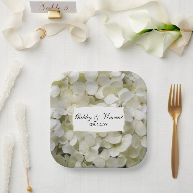 White Hydrangea Floral Wedding Paper Plates (Wedding)
