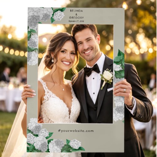 White Hydrangea Floral Wedding Photo Prop Selfie Frame
