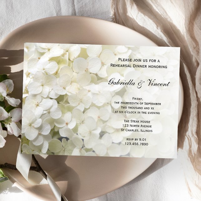 White Hydrangea Floral Wedding Rehearsal Dinner Invitation (Creator Uploaded)