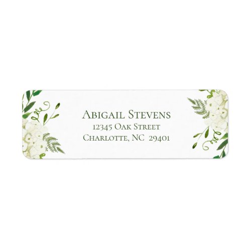 White Hydrangea Floral Wedding Return Address Label