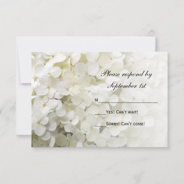 White Hydrangea Floral Wedding RSVP Response Card (Front)