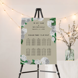 White Hydrangea Floral Wedding Seating Chart Foam Board