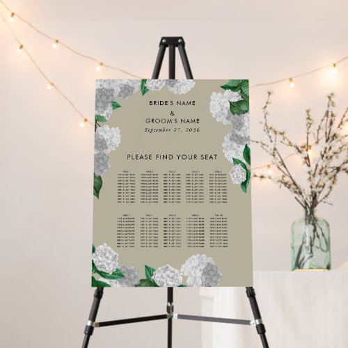 White Hydrangea Floral Wedding Seating Chart Foam Board