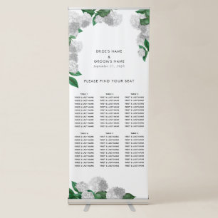 White Hydrangea Floral Wedding Seating Chart Retractable Banner