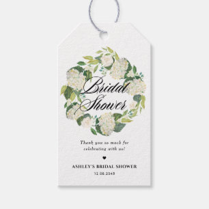 White Hydrangea Floral Wreath Bridal Shower Gift Tags