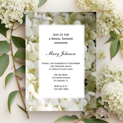 White Hydrangea Flower Bridal Shower Invitation
