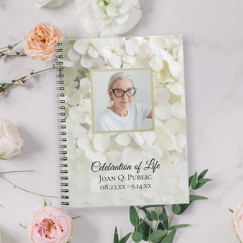White Hydrangea Flower Celebration of Life Funeral Notebook