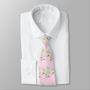 White Hydrangea Flower Painting Pattern Neck Tie