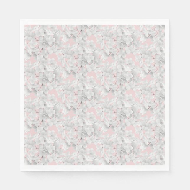 White Hydrangea Flower Petals On Pink Napkins (Front)