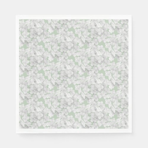 White Hydrangea Flower Petals On Sage Napkins