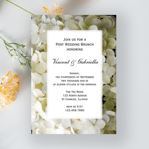 White Hydrangea Flower Post Wedding Brunch Invitation