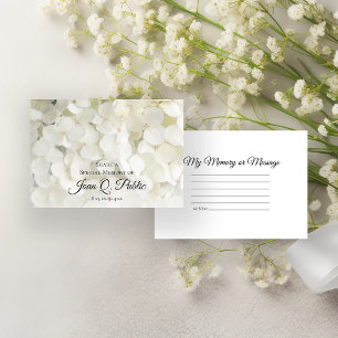 White Hydrangea Flower Share a Memory Funeral Note Card