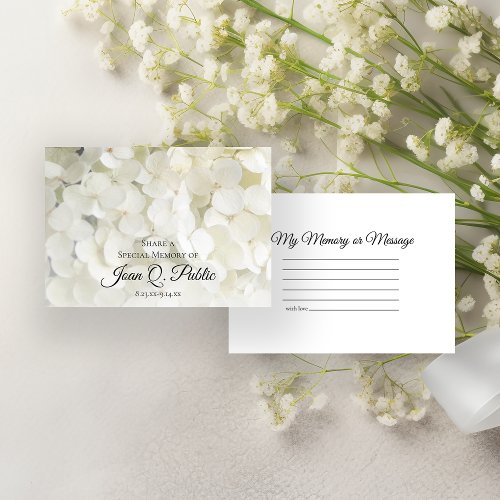 White Hydrangea Flower Share a Memory Funeral  Note Card