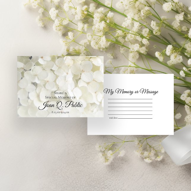 White Hydrangea Flower Share a Memory Funeral  Note Card (Creator Uploaded)