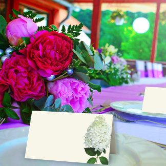 White Hydrangea Flower Tented Place Cards