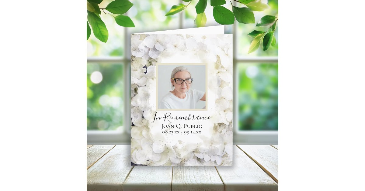 White Hydrangea Flower Watercolor Funeral Sympathy Thank You Card | Zazzle