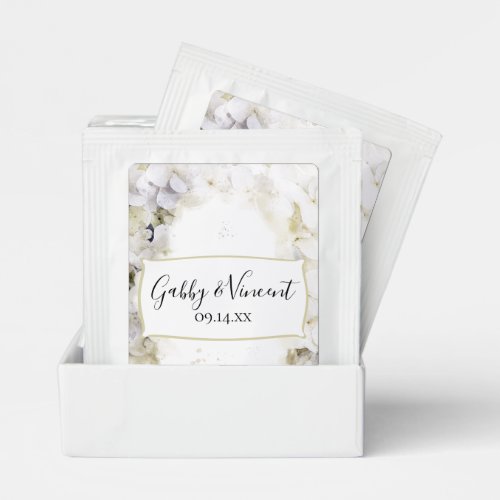 White Hydrangea Flower Watercolor Wedding Favor  Tea Bag Drink Mix