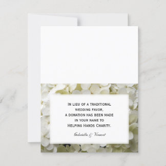 White Hydrangea Flower Wedding Charity Favor Cards