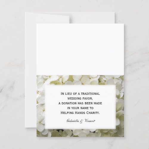 White Hydrangea Flower Wedding Charity Favor Cards