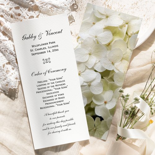 White Hydrangea Flower Wedding Program