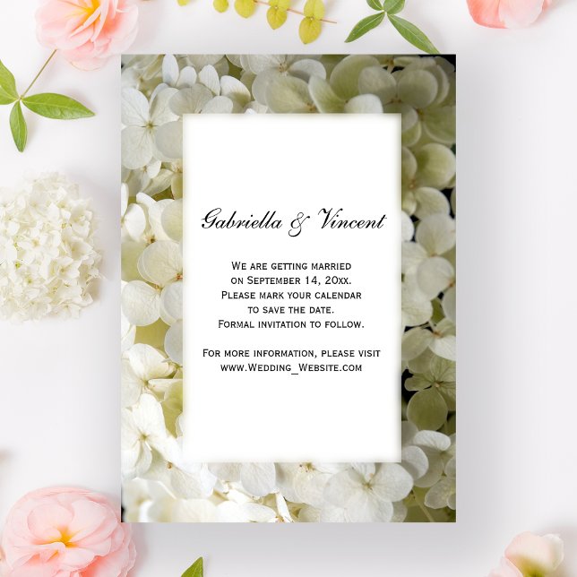 White Hydrangea Flower Wedding Save the Date Invitation (Creator Uploaded)