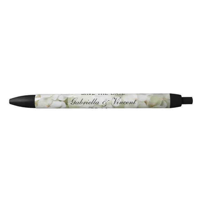 White Hydrangea Flower Wedding Save the Date Pen (Front)