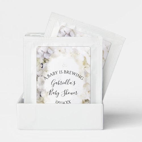 White Hydrangea Flowers Baby is Brewing Shower Tea Bag Drink Mix