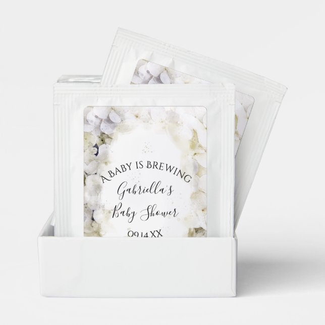White Hydrangea Flowers Baby is Brewing Shower Tea Bag Drink Mix (Pair)
