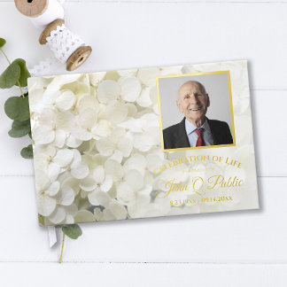 White Hydrangea Flowers Celebration of Life Foil Guest Book