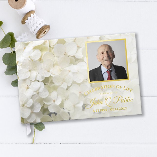 White Hydrangea Flowers Celebration of Life Foil Guest Book (Creator Uploaded)