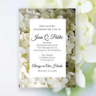 White Hydrangea Flowers Celebration of Life  Invitation