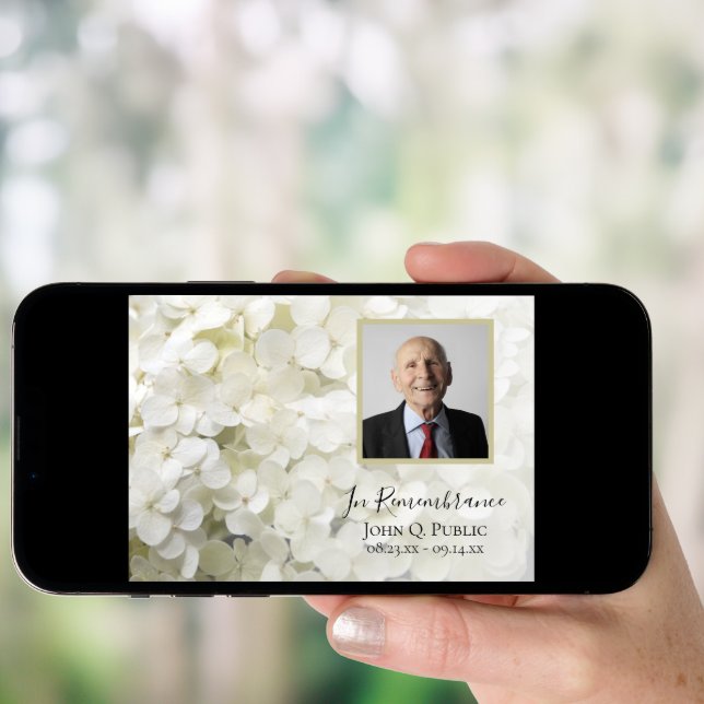 White Hydrangea Flowers Death Anniversary Invitation (Front Digital)