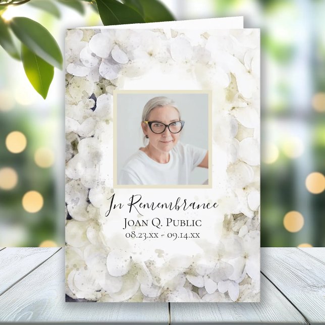 White Hydrangea Flowers Funeral Service Folded Program (Creator Uploaded)