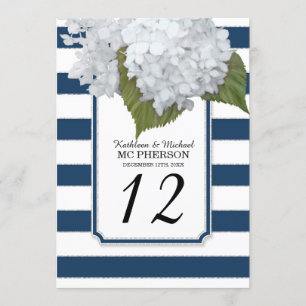 White Hydrangea Flowers Navy Wide Stripes Invitation