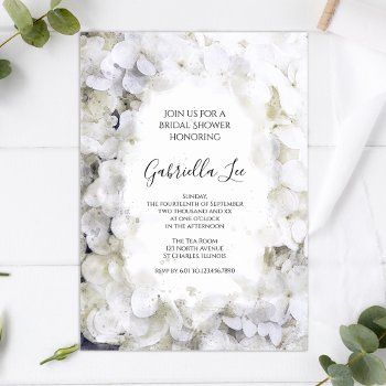 White Hydrangea Flowers Watercolor Bridal Shower  Invitation by loraseverson at Zazzle