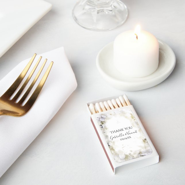 White Hydrangea Flowers Watercolor Wedding Favor Matchboxes (Insitu)