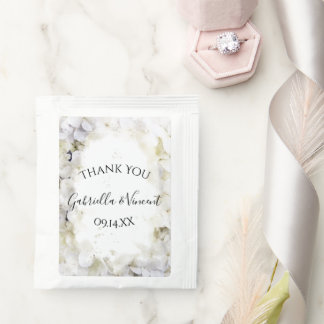 White Hydrangea Flowers Watercolor Wedding Favor  Tea Bag Drink Mix