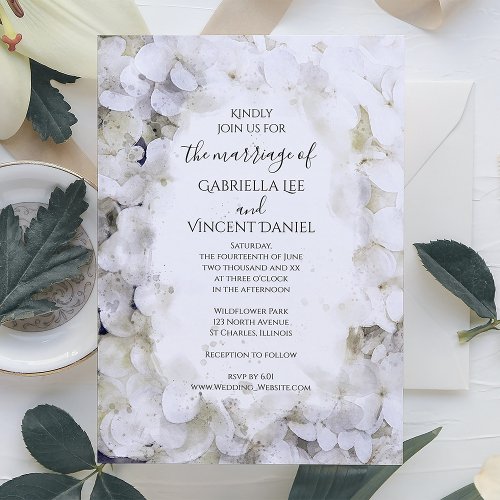 White Hydrangea Flowers Watercolor Wedding  Invitation