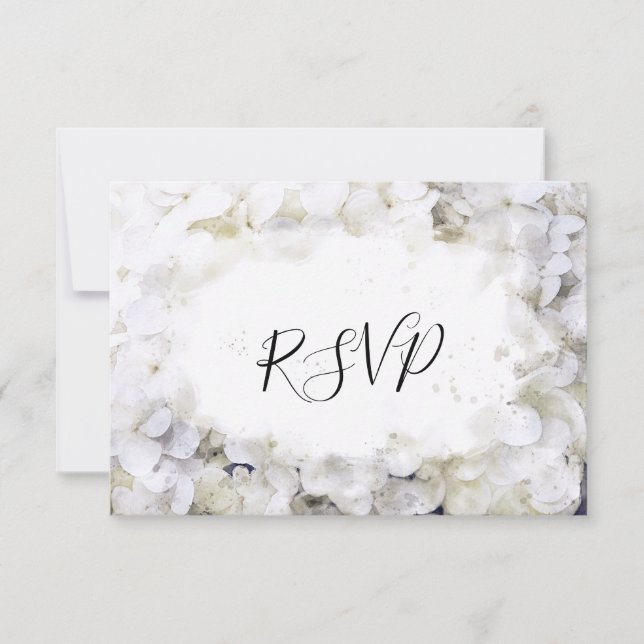 White Hydrangea Flowers Watercolor Wedding RSVP (Front)