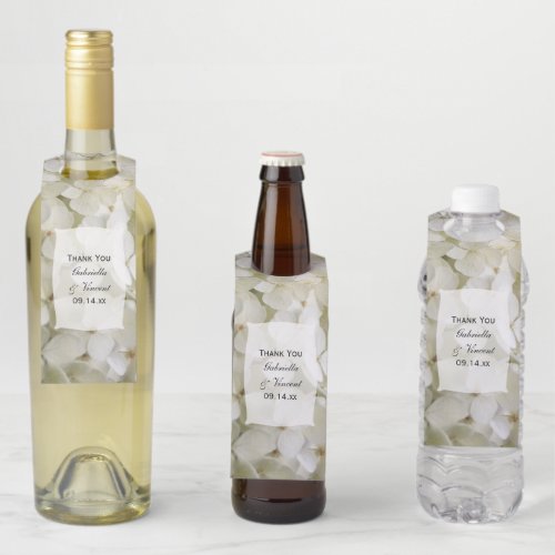 White Hydrangea Flowers Wedding Bottle Hanger Tag