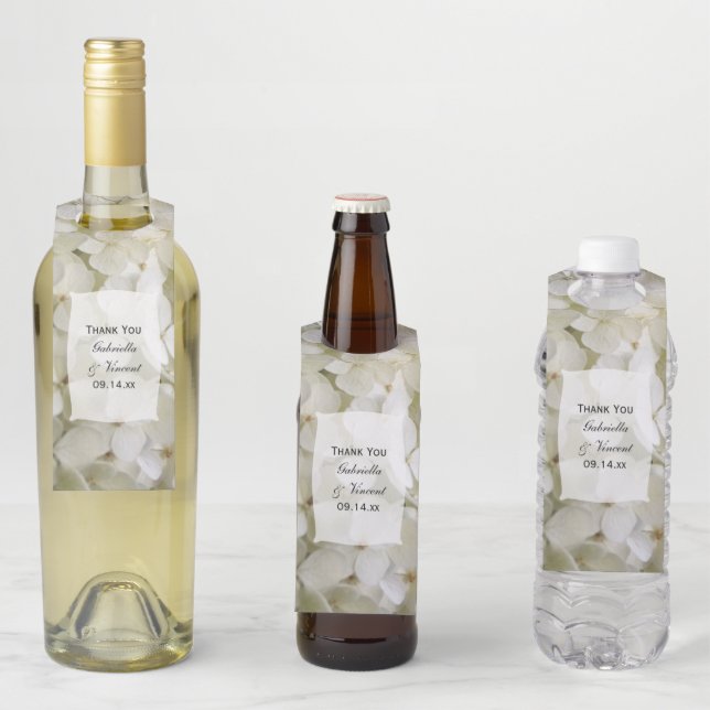 White Hydrangea Flowers Wedding Bottle Hanger Tag (In Situ)