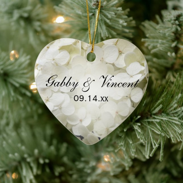 White Hydrangea Flowers Wedding Ceramic Ornament (Tree)